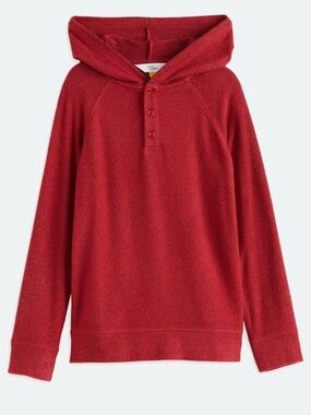 Softloop Red Hooded Henley Pullover